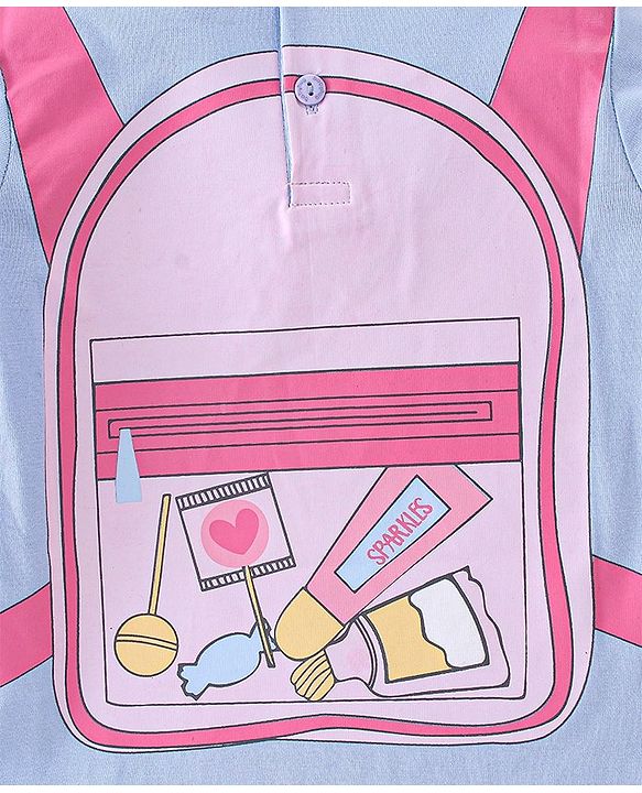 Babyhug 100% Cotton Full Sleeves T-Shirt Bagpack Graphics - Navy Blue