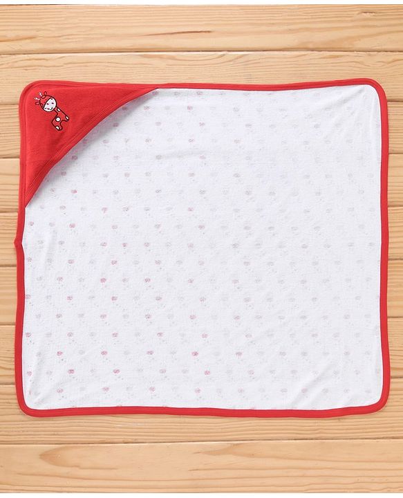 Babyhug Knit Terry Towels And Cartoon Print Pack Of 2 - Red