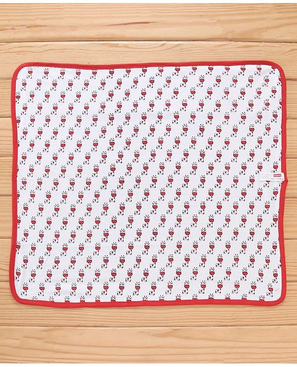 Babyhug Knit Terry Towels And Cartoon Print Pack Of 2 - Red