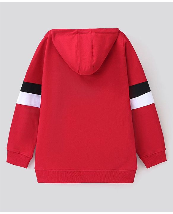 Pine Kids Full Sleeves Biowashed Hooded Sweatshirt Text Print- Red