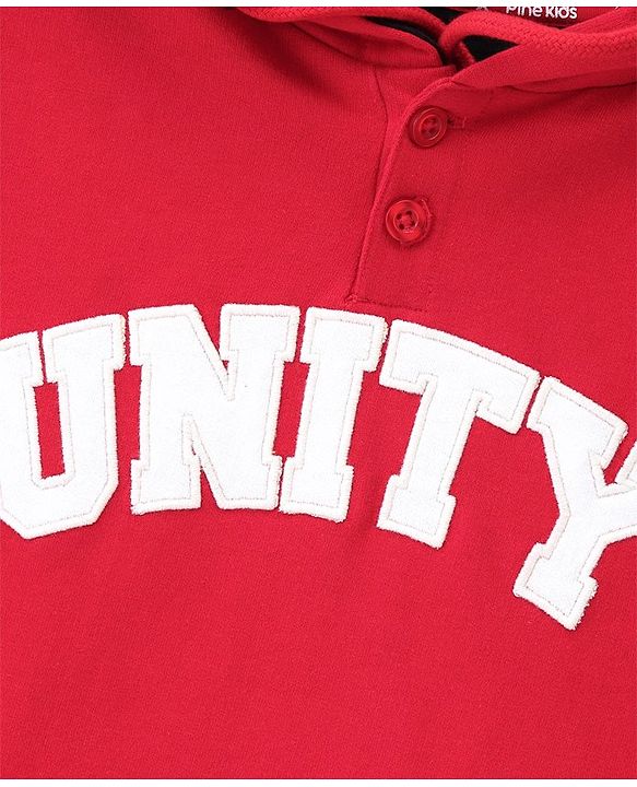 Pine Kids Full Sleeves Biowashed Hooded Sweatshirt Text Print- Red