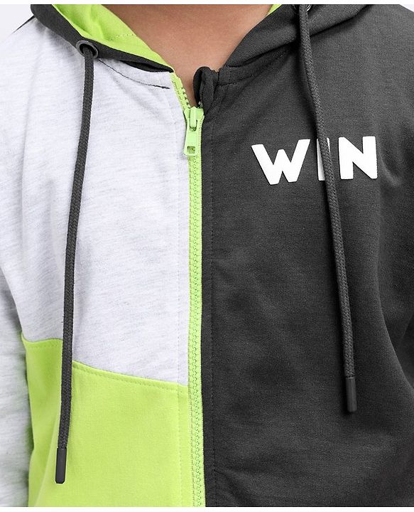 Pine Kids Full Sleeves Color Block Bio Washed Hooded Sweatshirt - Grey Black