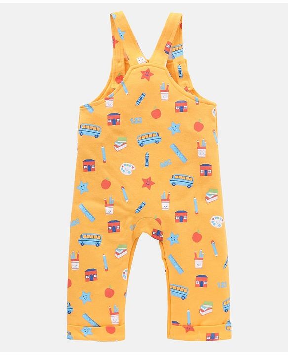 Babyhug 100% Cotton Dungaree With Half Sleeves T-Shirt Set Star Print - Blue Yellow