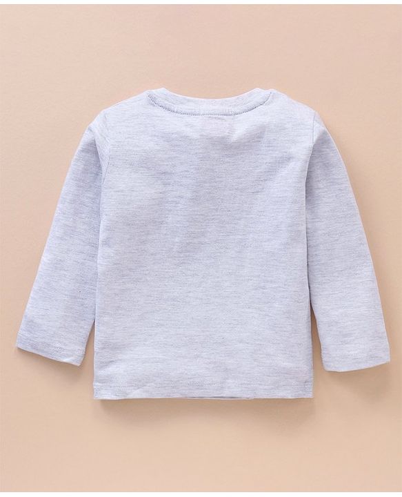 Babyhug Cotton Knit Full Sleeves Solid Tee & Fox Printed Dungaree - Grey Blue