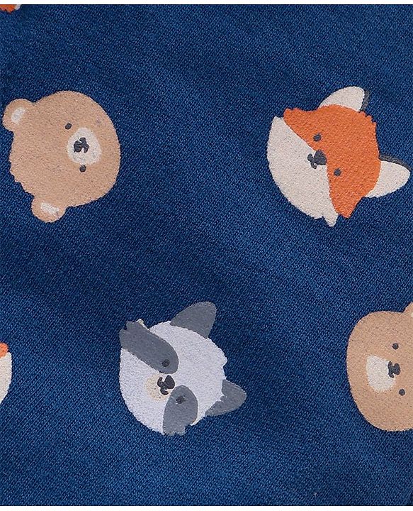 Babyhug Cotton Knit Full Sleeves Solid Tee & Fox Printed Dungaree - Grey Blue