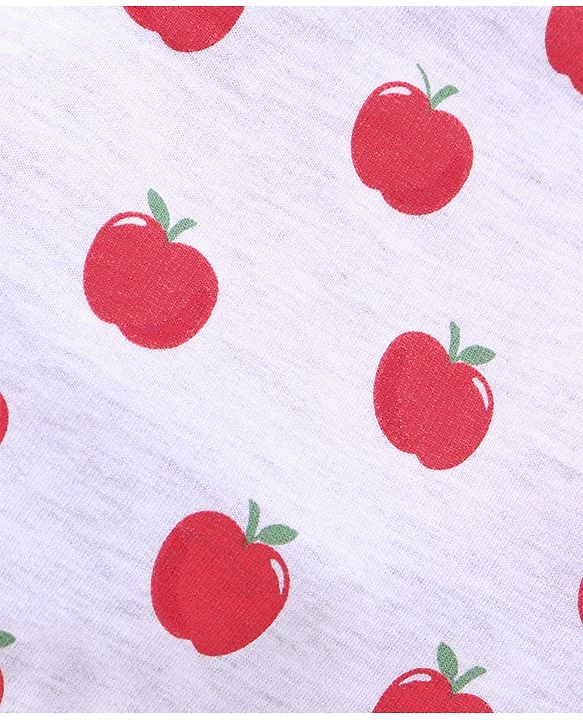Babyhug Cotton Knit Full Sleeves Solid Tee & Apple Printed Dungaree - Red & Grey