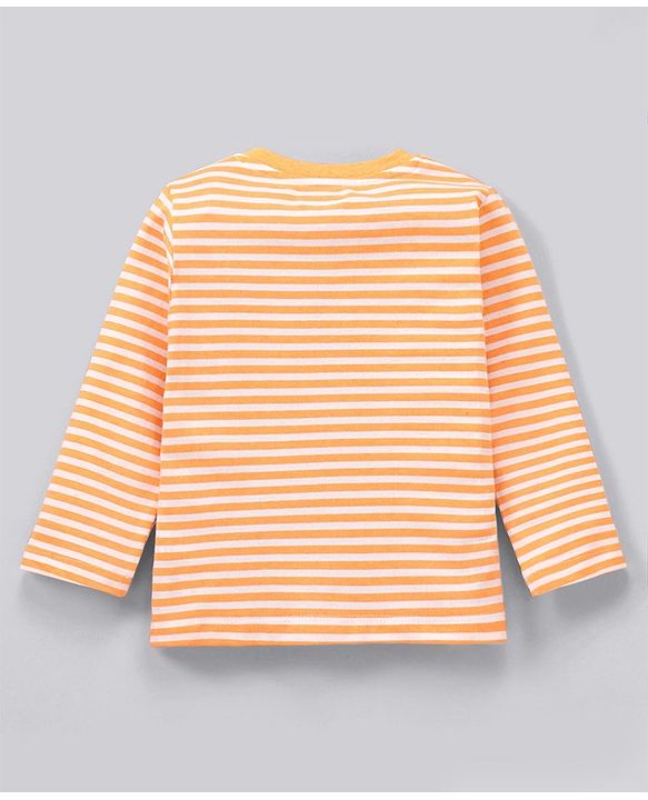 Babyhug Cotton Dungaree and Full Sleeves T-Shirt Set Cat Print - Orange and Green