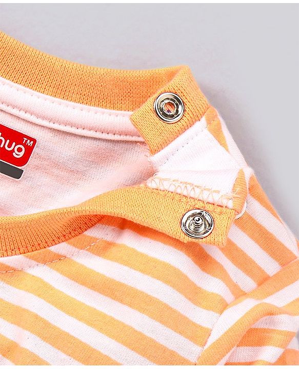 Babyhug Cotton Dungaree and Full Sleeves T-Shirt Set Cat Print - Orange and Green