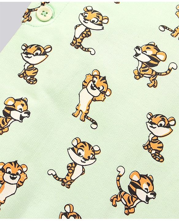 Babyhug Cotton Dungaree and Full Sleeves T-Shirt Set Cat Print - Orange and Green