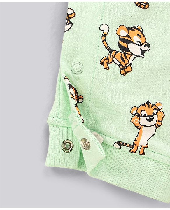 Babyhug Cotton Dungaree and Full Sleeves T-Shirt Set Cat Print - Orange and Green