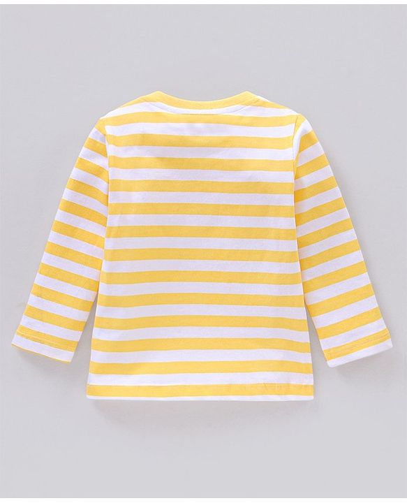 Babyhug Single Jersey Dungaree with Full Sleeves Striped T-shirt - Green and Yellow
