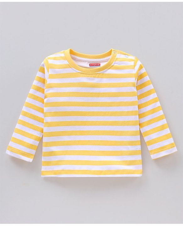 Babyhug Single Jersey Dungaree with Full Sleeves Striped T-shirt - Green and Yellow