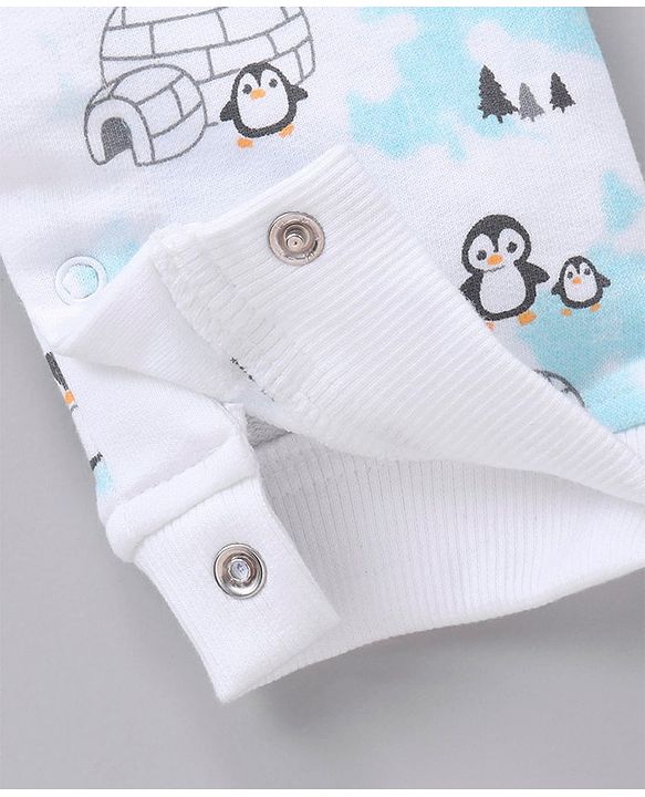 Babyhug Cotton Knit Full Sleeves Solid Tee & Igloo & Penguin Printed Dungaree - Orange & Light Blue