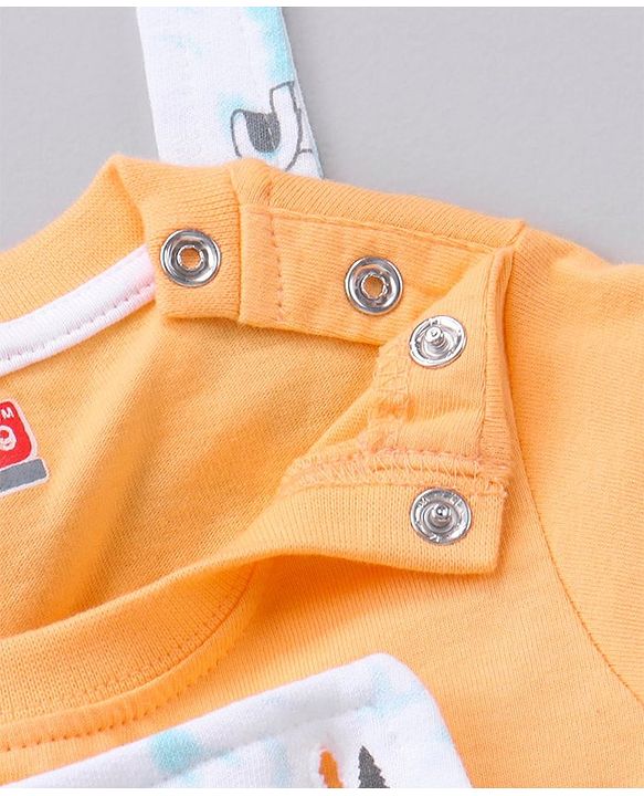 Babyhug Cotton Knit Full Sleeves Solid Tee & Igloo & Penguin Printed Dungaree - Orange & Light Blue