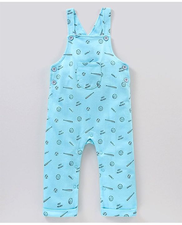 Babyhug Cotton Dungaree with Half Sleeves Solid T-shirt - Blue