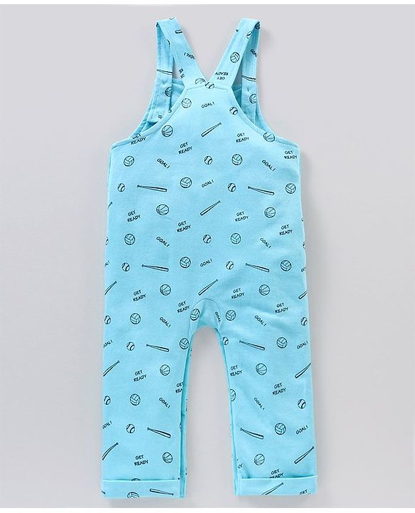 Babyhug Cotton Dungaree with Half Sleeves Solid T-shirt - Blue