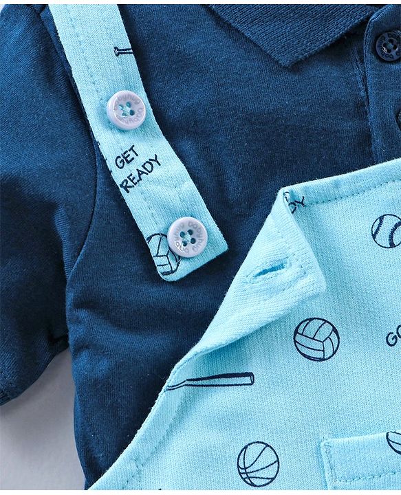 Babyhug Cotton Dungaree with Half Sleeves Solid T-shirt - Blue