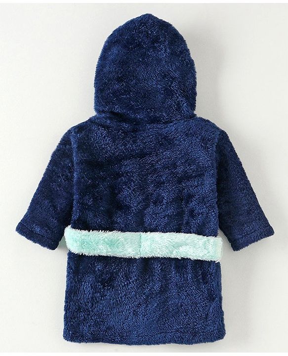 Babyhug Full Sleeves Hooded Velour Bath Robe - Navy Blue