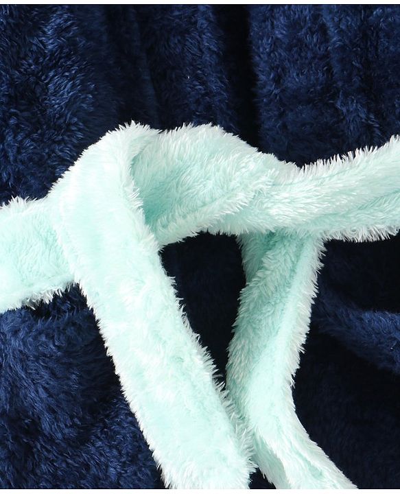 Babyhug Full Sleeves Hooded Velour Bath Robe - Navy Blue