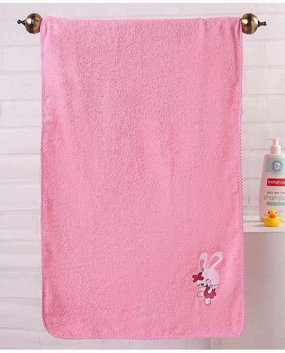Babyhug Cotton Woven Embroidered Baby Towel - Pink