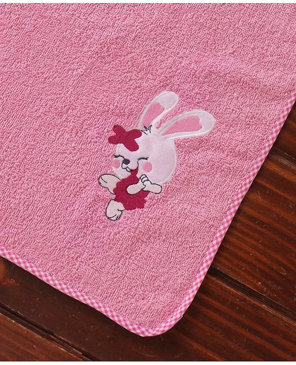 Babyhug Cotton Woven Embroidered Baby Towel - Pink