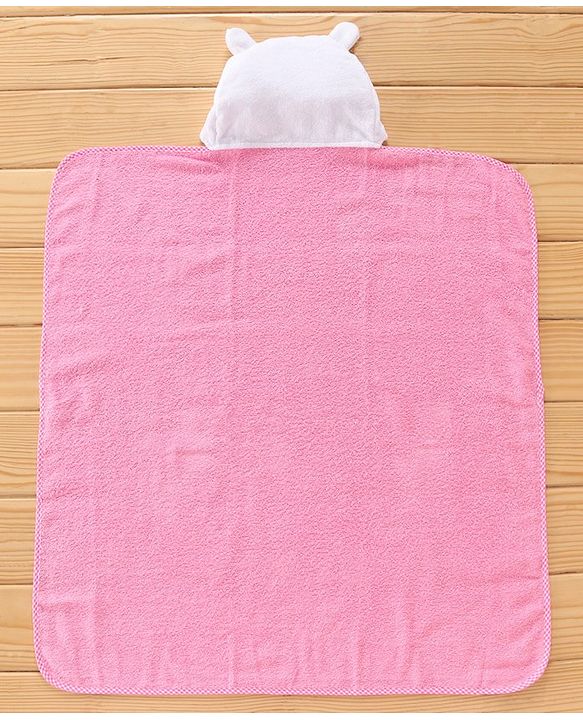 Babyhug Cotton Woven Hooded Cat Embroidery Hodded Towel - Pink