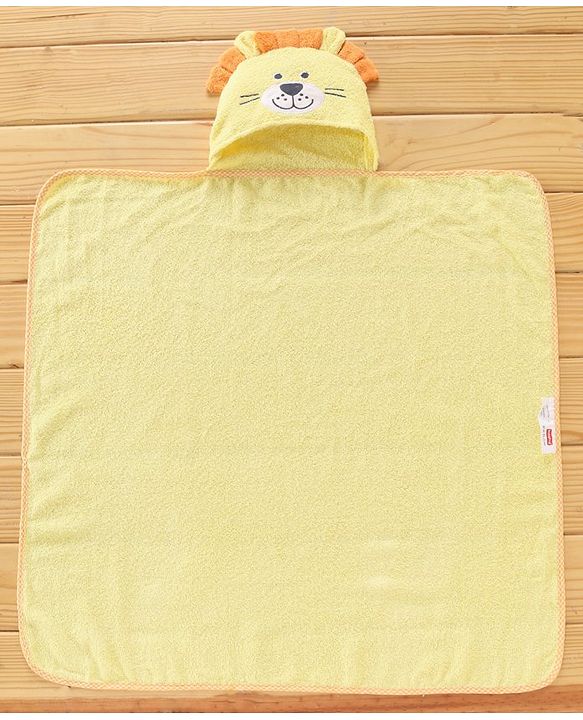 Babyhug Cotton Woven Hooded Lion Embroidery Hodded Towel - Yellow