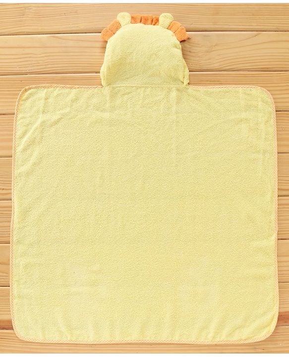 Babyhug Cotton Woven Hooded Lion Embroidery Hodded Towel - Yellow