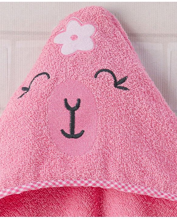 Babyhug Woven Terry Hooded Towel Animal Face Embroidery - Pink