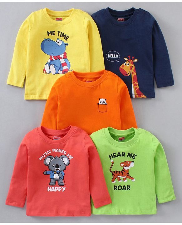 Babyhug Cotton Full Sleeves T-Shirts Tiger Print Pack of 5 - Multicolor
