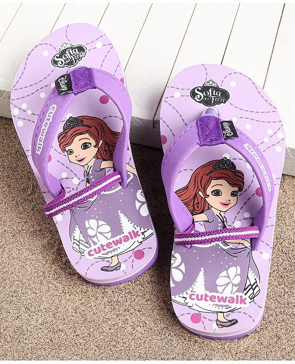 Cute Walk by Babyhug Flip Flops Princess Sofia Print - Purple
