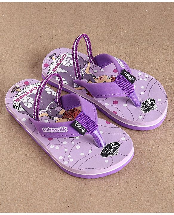 Cute Walk by Babyhug Flip Flops Princess Sofia Print - Purple