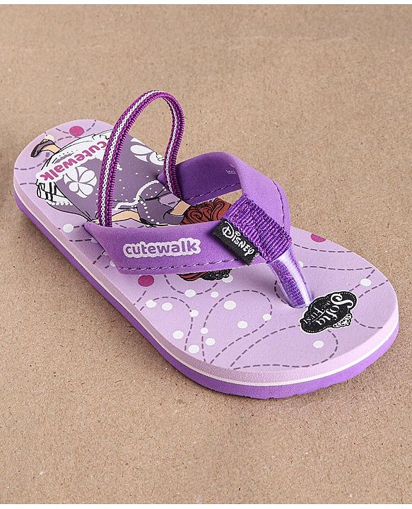 Cute Walk by Babyhug Flip Flops Princess Sofia Print - Purple