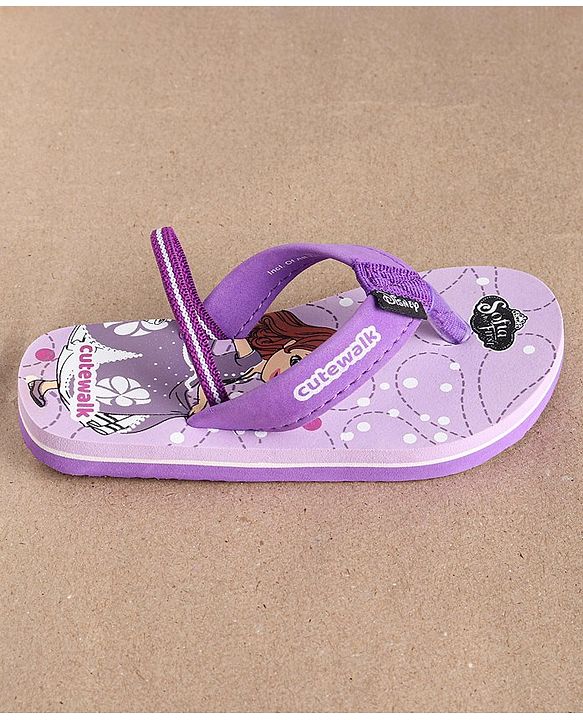 Cute Walk by Babyhug Flip Flops Princess Sofia Print - Purple