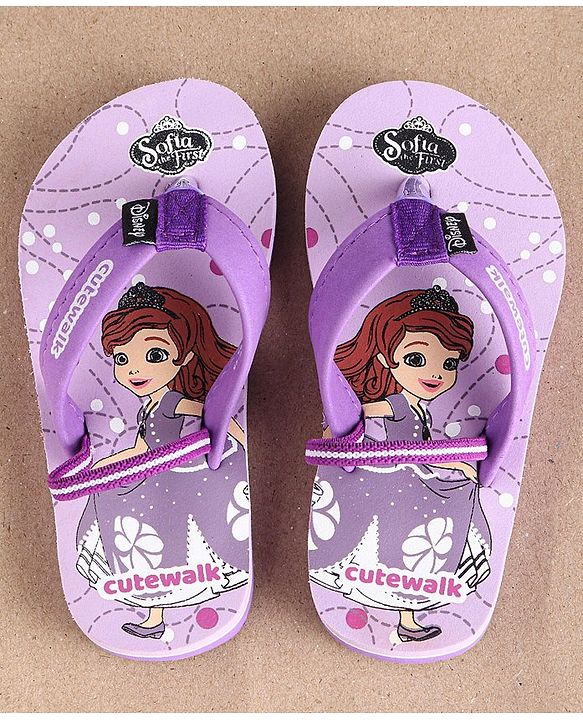 Cute Walk by Babyhug Flip Flops Princess Sofia Print - Purple