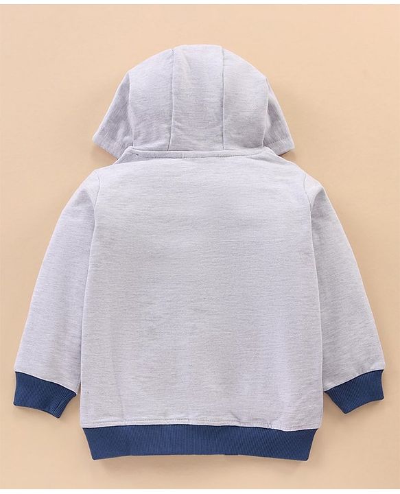 Babyhug Full Sleeves Hooded Sweat Jacket with Mickey Mouse Print & Applique - White Melange