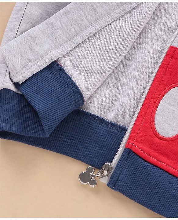 Babyhug Full Sleeves Hooded Sweat Jacket with Mickey Mouse Print & Applique - White Melange