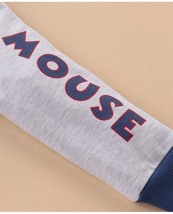 Babyhug Full Sleeves Hooded Sweat Jacket with Mickey Mouse Print & Applique - White Melange