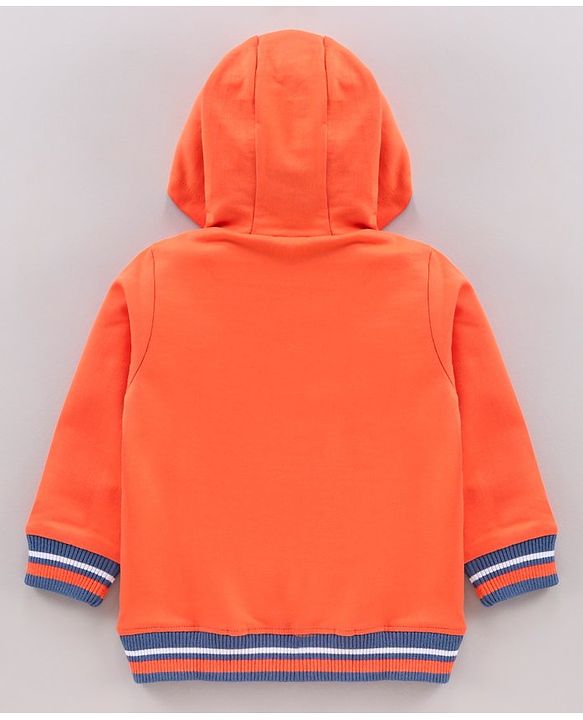 Babyhug Cotton Blend Full Sleeves Hooded Sweatshirt Mickey Mouse Print & Tipping Flat Rib - Orange