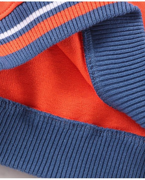 Babyhug Cotton Blend Full Sleeves Hooded Sweatshirt Mickey Mouse Print & Tipping Flat Rib - Orange