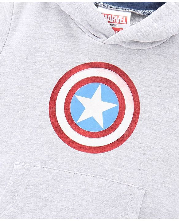 Babyhug Full Sleeves Cotton Hooded Sweatshirt Captain America Print- White Melange