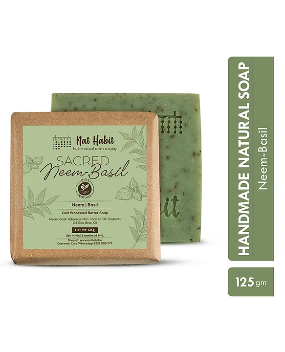 Nat Habit Sacred Neem Basil Handmade Butter Bath Soap 125 gm