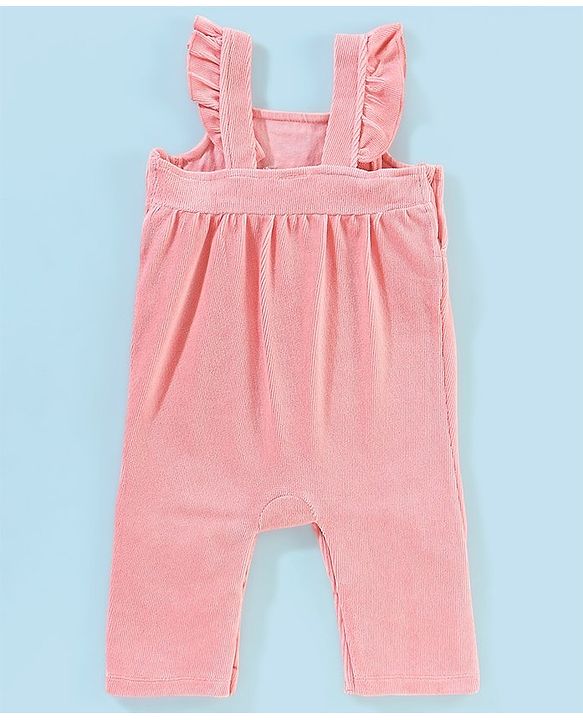 Babyhug 100% Cotton Dungaree With Full Sleeves T-Shirt Floral Embroidery - White & Pink