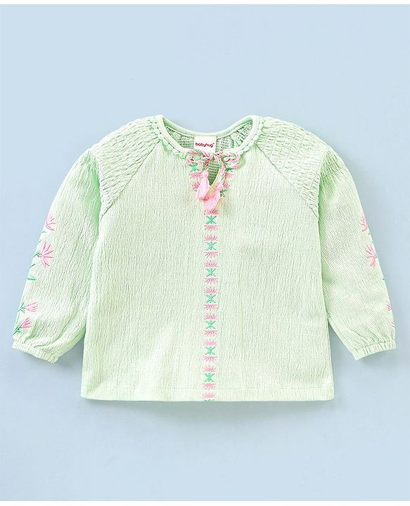 Babyhug 100% Viscose Woven Full Sleeves Embroidered Top and Jeggings Set - Pink & Green