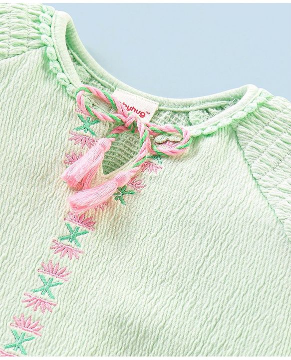 Babyhug 100% Viscose Woven Full Sleeves Embroidered Top and Jeggings Set - Pink & Green