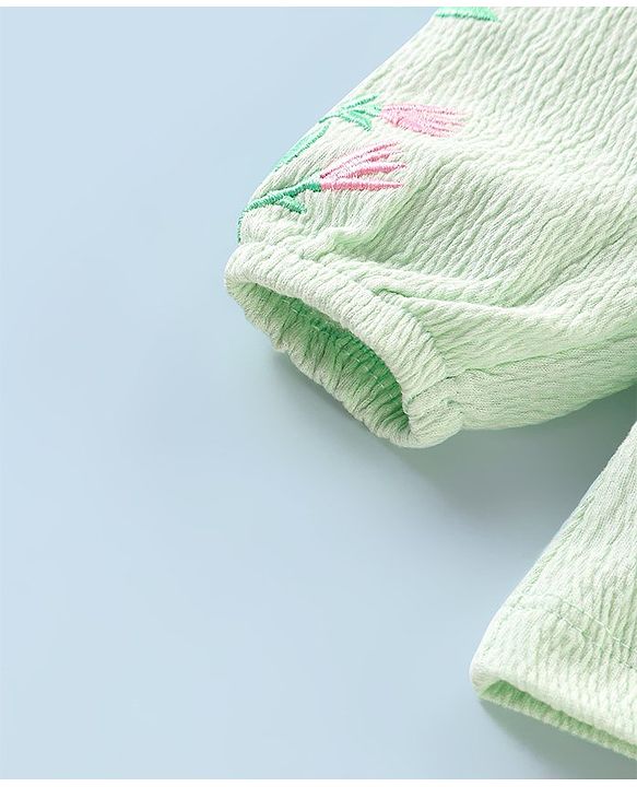 Babyhug 100% Viscose Woven Full Sleeves Embroidered Top and Jeggings Set - Pink & Green