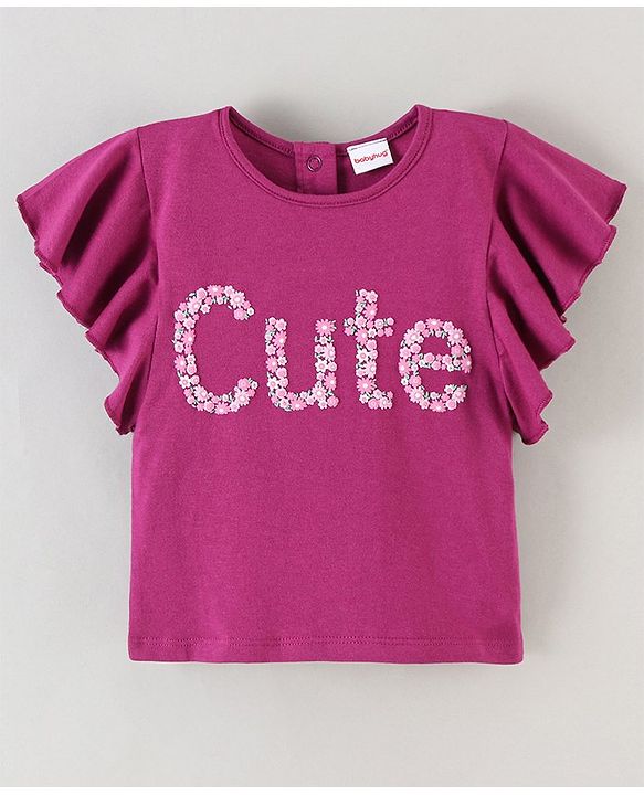 Babyhug Half Sleeves Top and Skirt Floral Embroidery - Purple