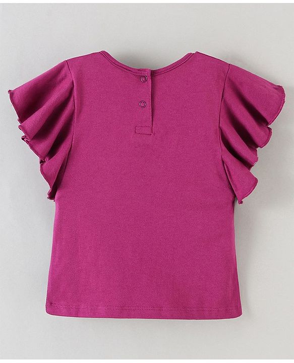 Babyhug Half Sleeves Top and Skirt Floral Embroidery - Purple