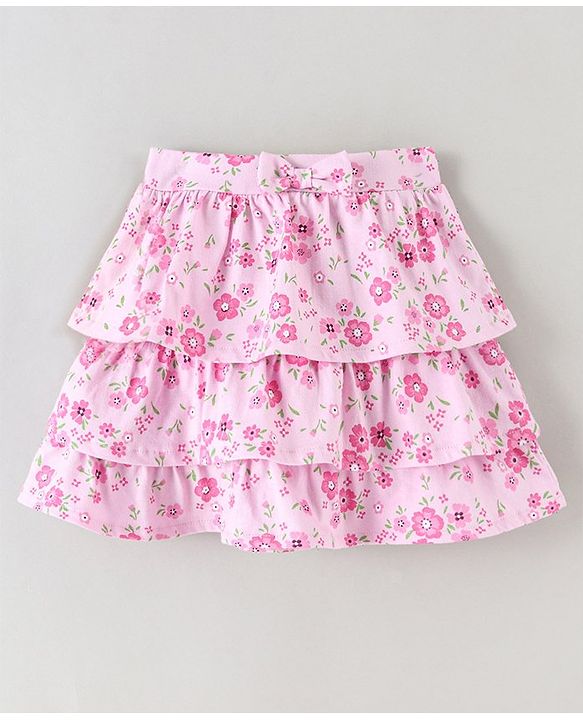 Babyhug Half Sleeves Top and Skirt Floral Embroidery - Purple