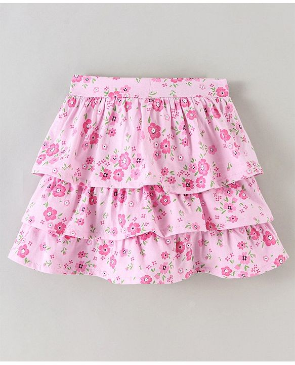 Babyhug Half Sleeves Top and Skirt Floral Embroidery - Purple